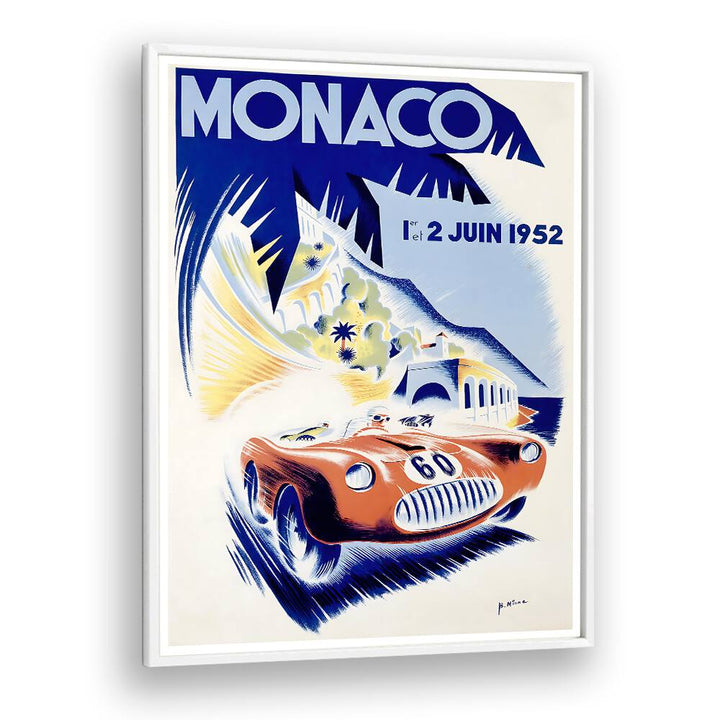Stylish MONACO I, VINTAGE TRAVEL POSTERS featuring a classic race car, capturing Monaco's glamorous allure.