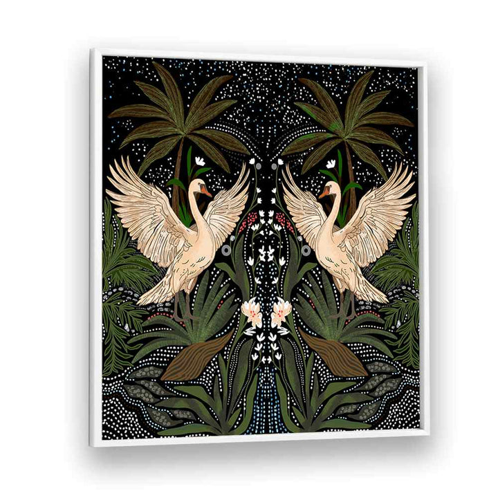 Elegant SWAN DANCE, FLORAL FLOWER PAINTINGS showcase serene swans amid lush greenery, enhancing any space beautifully.