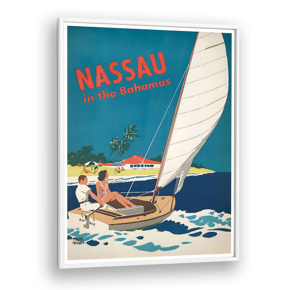 NASSAU I, VINTAGE TRAVEL POSTERS showcase a nostalgic sailing scene in the Bahamas, perfect for travel enthusiasts.