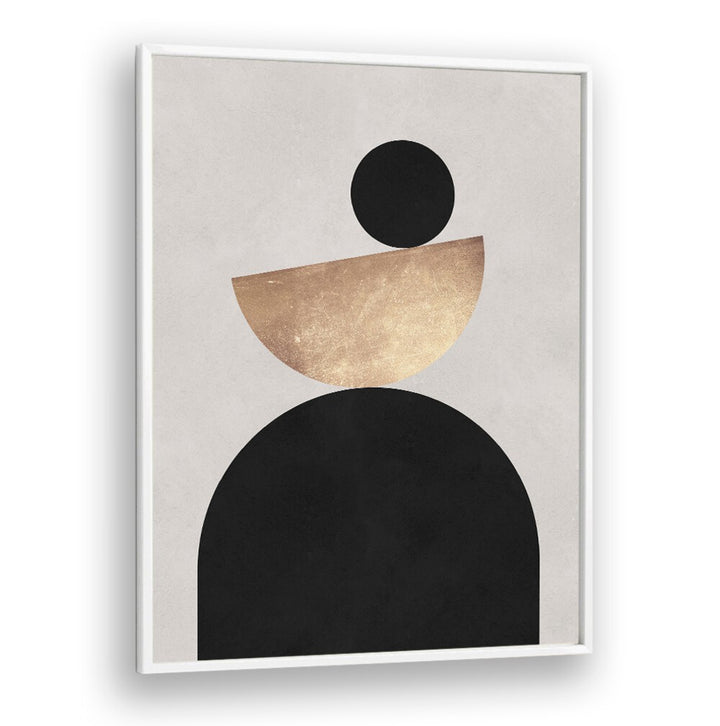 Modern geometric art print featuring bold shapes in black, gold, and neutral tones—LINES AND CIRCLES XXIII, GEOMETRIC ART PRINTS.