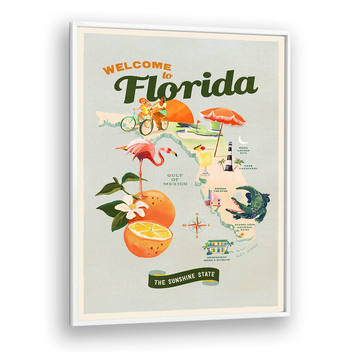 Colorful FLORIDA, TRAVEL POSTERS featuring vibrant landscapes and iconic symbols of the Sunshine State. Perfect decor!