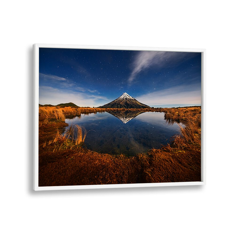 Stunning Mount Taranaki reflection in serene water, perfect for MOUNT TARANAKI, PHOTOGRAPHY PRINTS lovers.