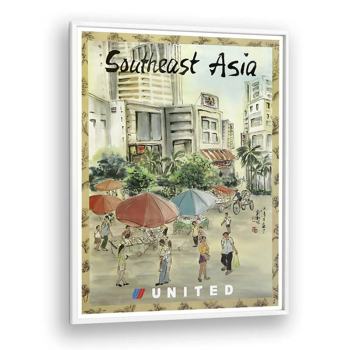 SOUTH EAST ASIA, VINTAGE TRAVEL POSTERS showcasing vibrant street life and culture, perfect for home decor.