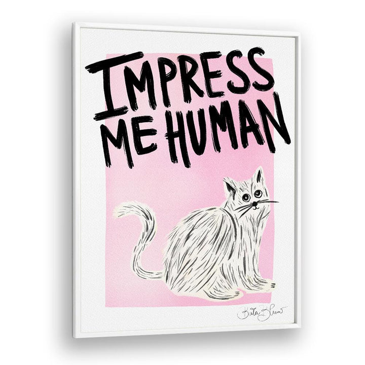 Transform your space with the IMPRESS ME HUMAN, VIBRANT art print featuring a whimsical cat design.