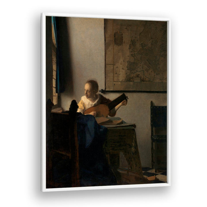 YOUNG WOMAN WITH A LUTE , VINTAGE PAINTINGS
