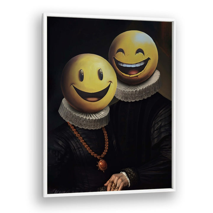 Whimsical art featuring smiling figures, part of THE SMILERS, ALTERED ART PRINTS collection by Dikhotomy.