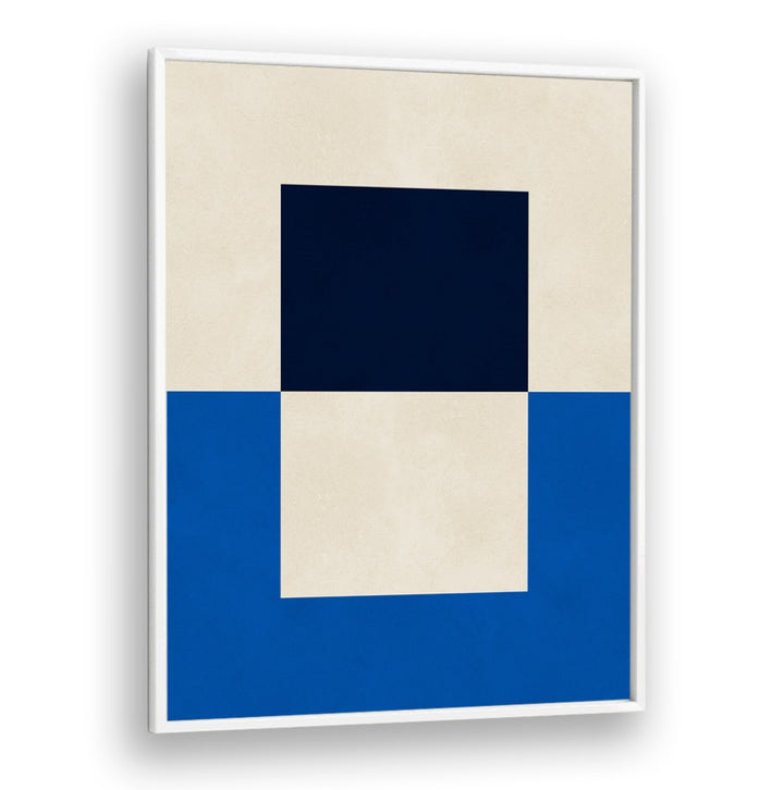 Modern geometric design featuring deep blue and cream colors in OVERLAPPING VI, GEOMETRIC ART PRINTS for stylish decor.