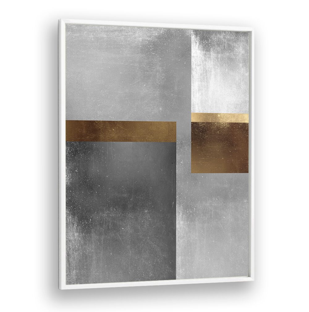 GOLD AND SILVER VI, GEOMETRIC ART PRINTS showcase modern elegance with metallic textures in a stunning design.