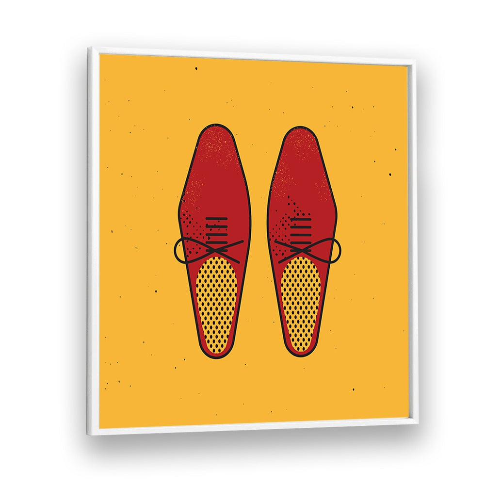 Stylish illustration of red shoes on a vibrant yellow background, perfect for THE RED SHOES, FASHION POSTERS collection.