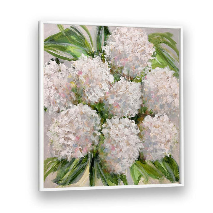 Elegant bouquet of white hydrangeas in floral flower paintings, perfect for elevating your home decor.