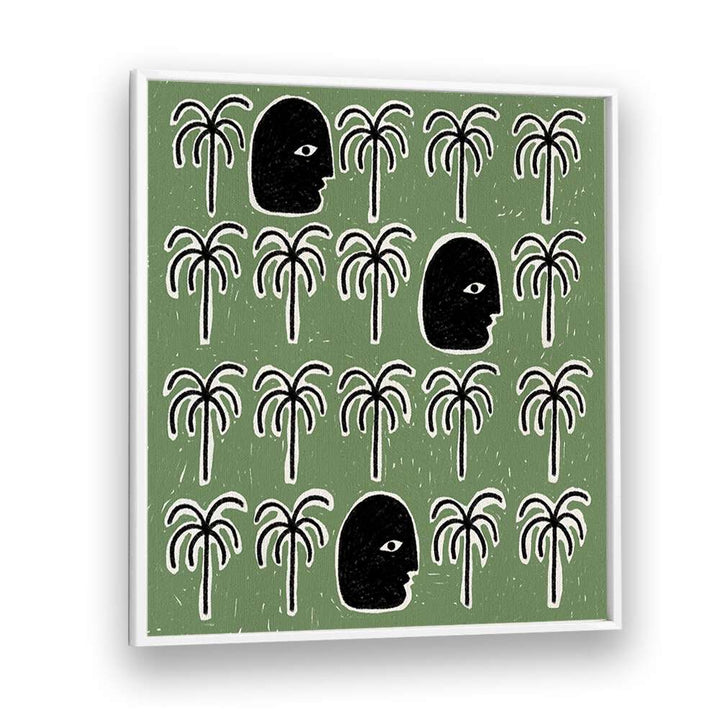 Enchanting **THE SONG OF SPIRITS, BOHO ART PAINTINGS** featuring serene faces and palm trees, perfect for tranquil decor.