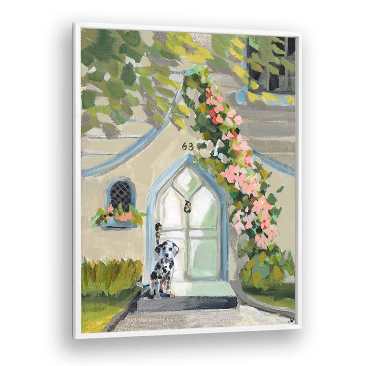 Brighten your home with WHITE DOOR, FLORAL FLOWER PAINTINGS showcasing vibrant blooms and a charming entrance.