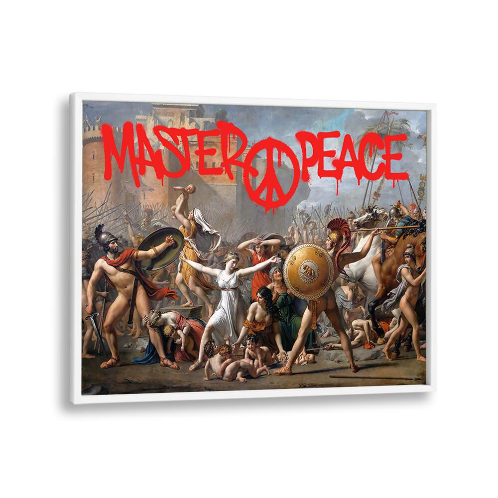 Bold altered art print titled "MASTERPEACE," transforming classic visuals with unique flair. Perfect for modern decor.