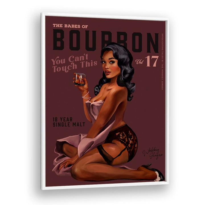 Retro pin-up art featuring a sultry woman with whiskey, perfect for the BABES OF BOURBON III, BAR aesthetic.