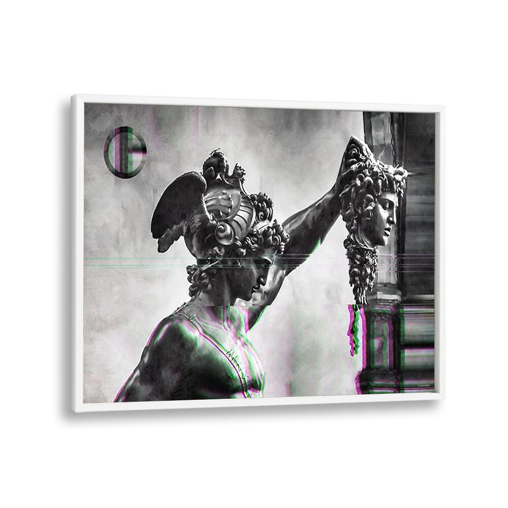 Striking altered art print of Perseus holding the Head of Medusa, perfect for enhancing your space by Underdott.