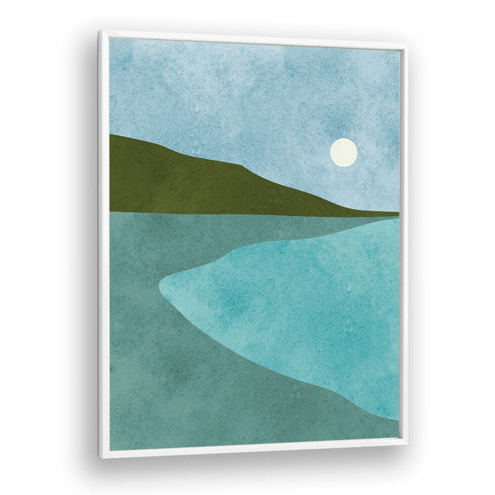 Modern decor shines with WATERCOLOR III, LANDSCAPE PAINTINGS, featuring serene water and abstract mountain views.