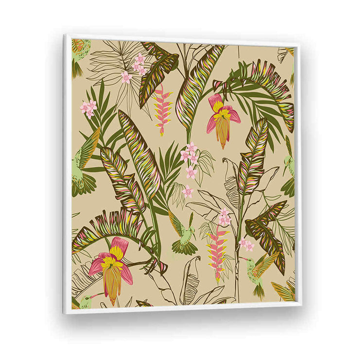 BANANA LEAVES AND HUMMINGBIRDS SAND , FLORAL FLOWER PAINTINGS