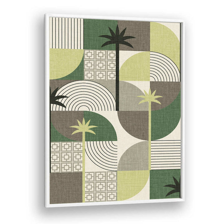 DESERT SHAPES AND PALMS GREEN , FLORAL FLOWER PAINTINGS