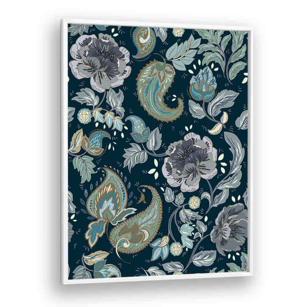 Transform your space with MOONSHINE BLUE, PATTERN ART PRINTS featuring elegant florals and intricate designs.