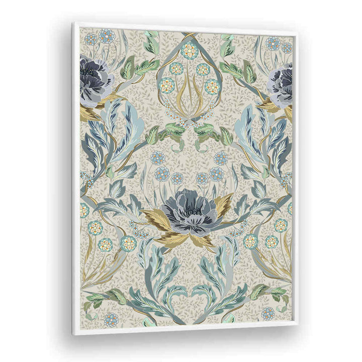 Elevate your décor with the HAZY BLUE TINTED PATTERN, PATTERN ART PRINTS, featuring intricate floral designs.