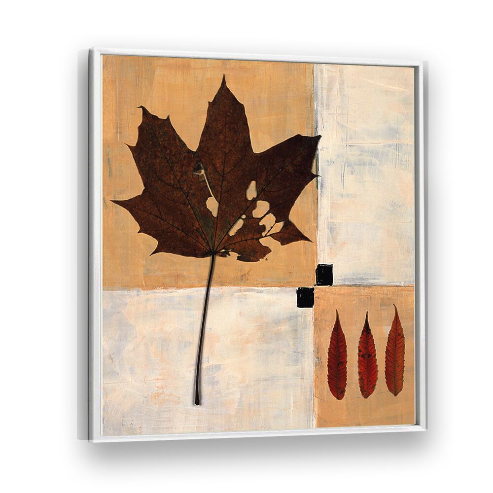 AUTUMN LEAF HARMONY, FLORAL FLOWER PAINTINGS showcases a striking maple leaf against a warm backdrop, perfect for fall decor.