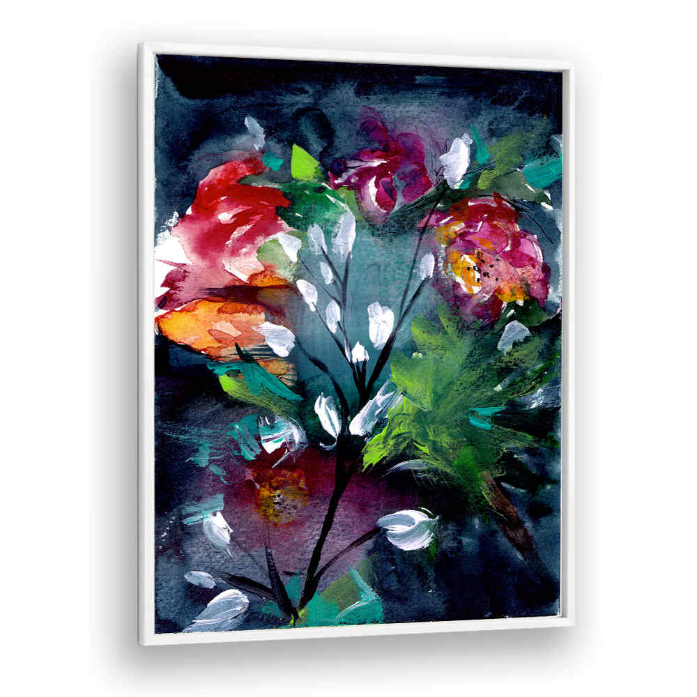 NIGHT GARDEN III , FLORAL FLOWER PAINTINGS