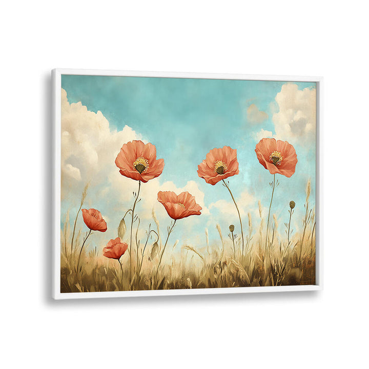 RED POPPIES SWAYING , FLORAL FLOWER PAINTINGS