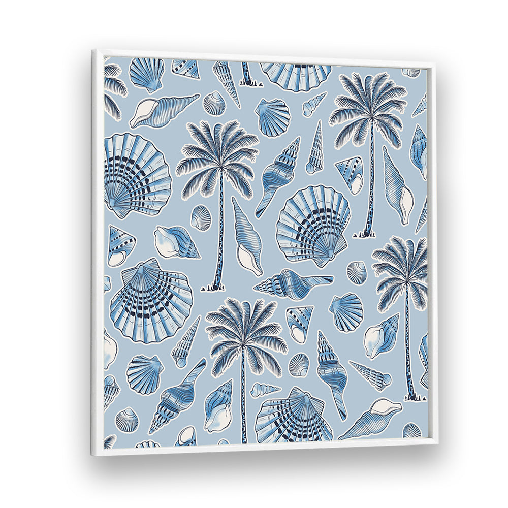 SEA SHELLS AND PALMTREES LIGHT BLUE , BEACH PAINTINGS