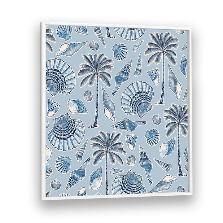 SEA SHELLS AND PALMTREES LIGHT BLUE , BEACH PAINTINGS
