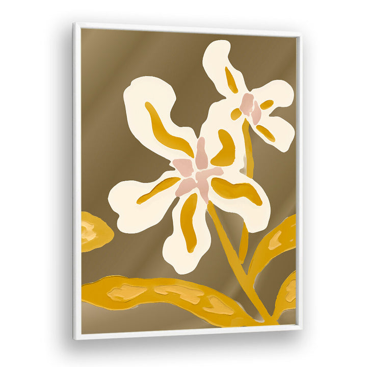 TWO GOLDEN BLOOMS , FLORAL FLOWER PAINTINGS