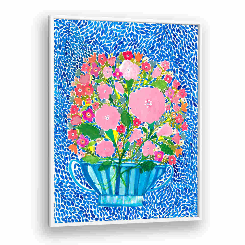 ROSES IN A BLUE VASE , FLORAL FLOWER PAINTINGS