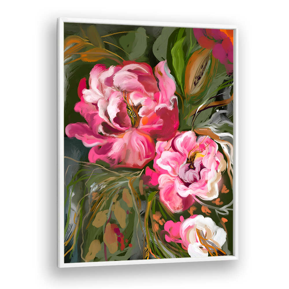 EXPRESSIVE PINK PEONIES , FLORAL FLOWER PAINTINGS