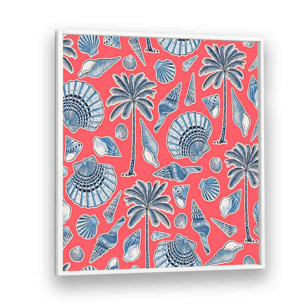 SEA SHELLS AND PALMTREES CORAL RED , BEACH PAINTINGS
