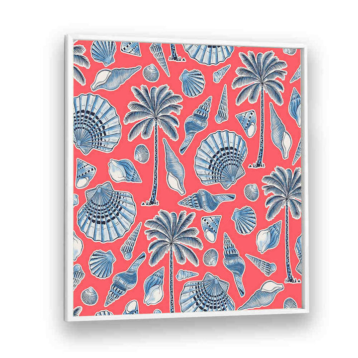 SEA SHELLS AND PALMTREES CORAL RED , BEACH PAINTINGS