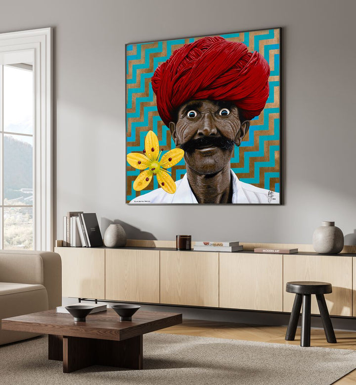 Vibrant artwork "WILD EYED BOY FROM FREECLOUD, INDIAN ART PAINTINGS" by Christian Beijer enhances your space beautifully.