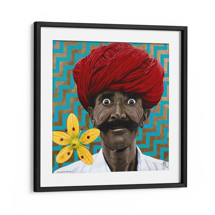Vibrant "WILD EYED BOY FROM FREECLOUD, INDIAN ART PAINTINGS" by Christian Beijer in a bold black frame.