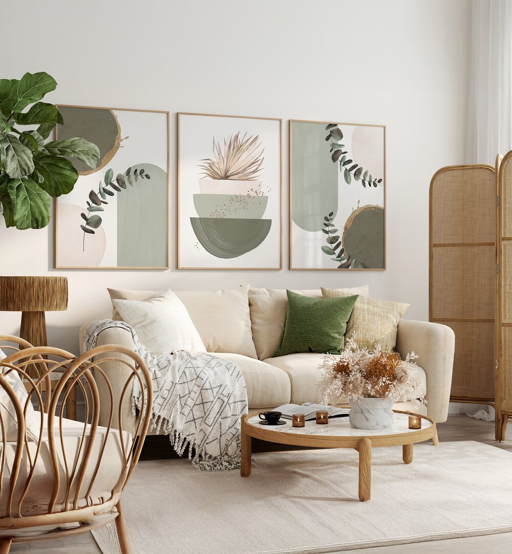 Enhance your decor with the WILD AND GREEN BOHO SET, SET OF 3 PAINTINGS, featuring vibrant bohemian art for a serene space.