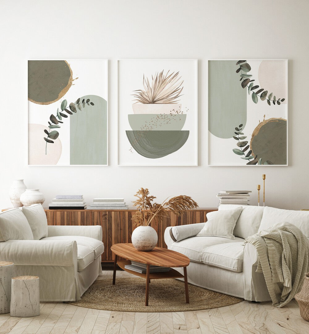 Transform your space with the WILD AND GREEN BOHO SET, SET OF 3 PAINTINGS featuring vibrant colors and earthy tones.