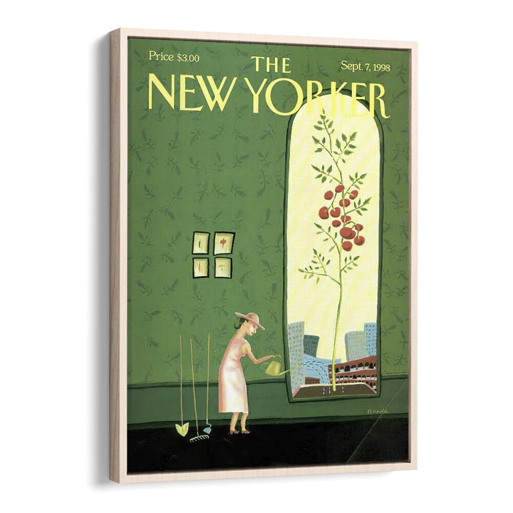 Window Box By Juliet Borda - New Yorker Magazine Cover  7th Sep 1998 Artwork in Oak Wood Floater Frame