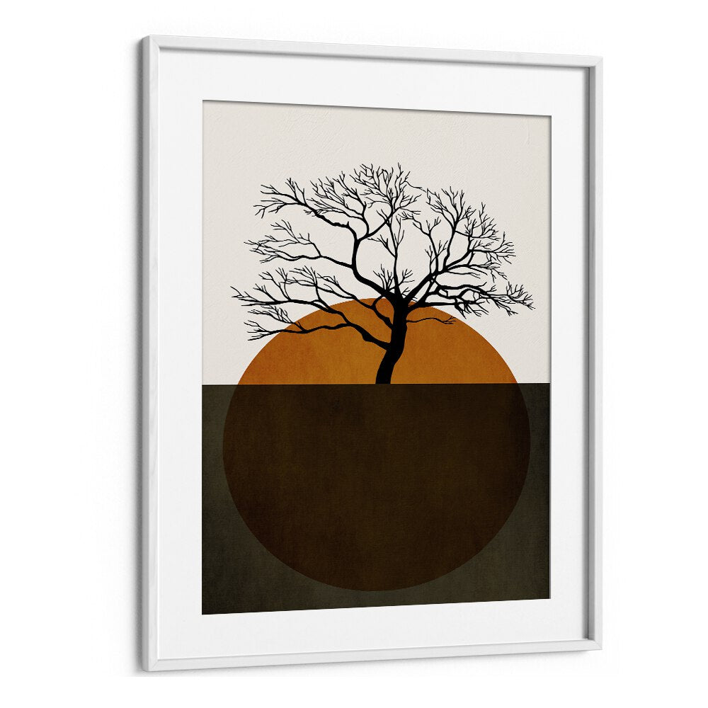 Minimalist WINTER DAYS, LANDSCAPE PAINTINGS art print featuring a tree and warm colors, perfect for winter decor.
