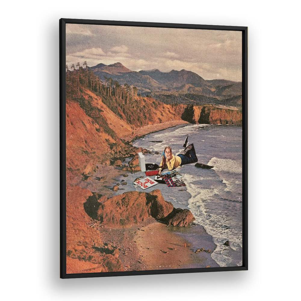 Surreal art prints featuring a woman on the beach, perfect for transforming your space by Space Rocket Art.