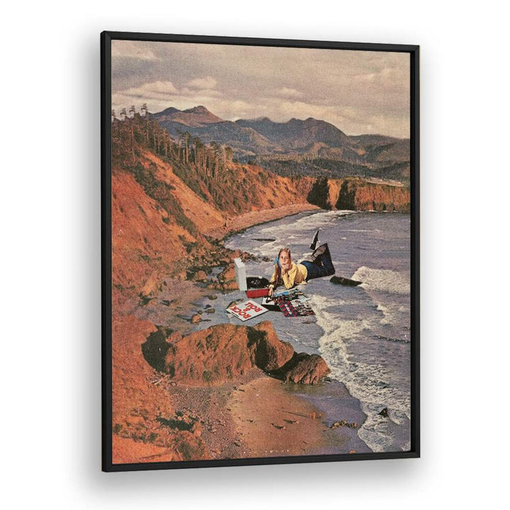 Surreal art prints featuring a woman on the beach, perfect for transforming your space by Space Rocket Art.