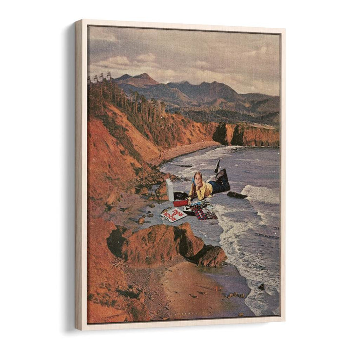Surreal art prints featuring a woman on the beach, blending imagination and beauty by Space Rocket Art.