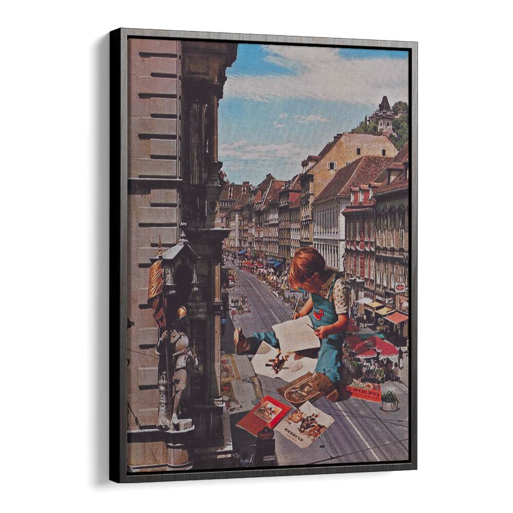 Surreal art print "WORK ON TIME" by Space Rocket Art transforms creativity on premium canvas.