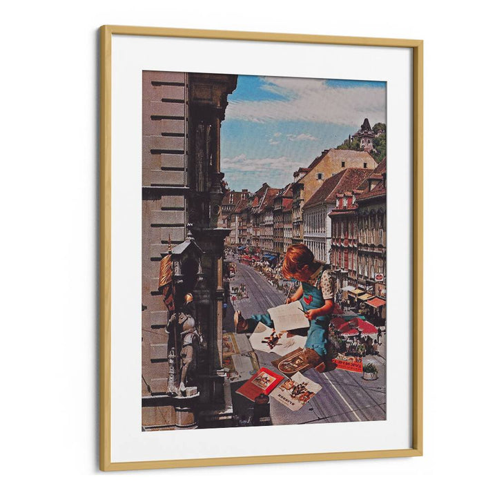 Surreal art print "WORK ON TIME" framed, showcasing creativity and imagination by Space Rocket Art. Perfect for any space.