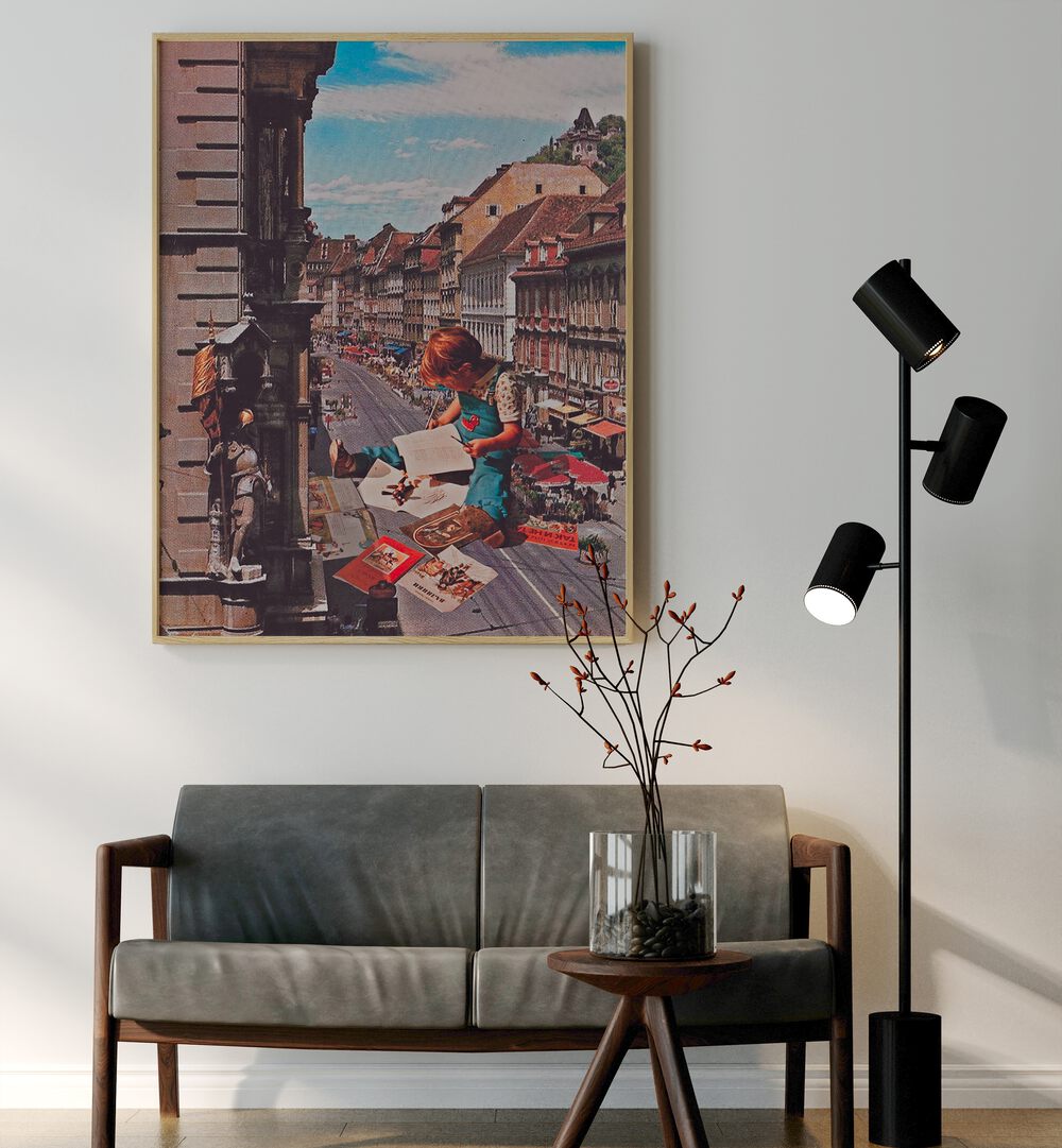Surreal art prints like "WORK ON TIME" by Space Rocket Art transform any space with imaginative creativity.