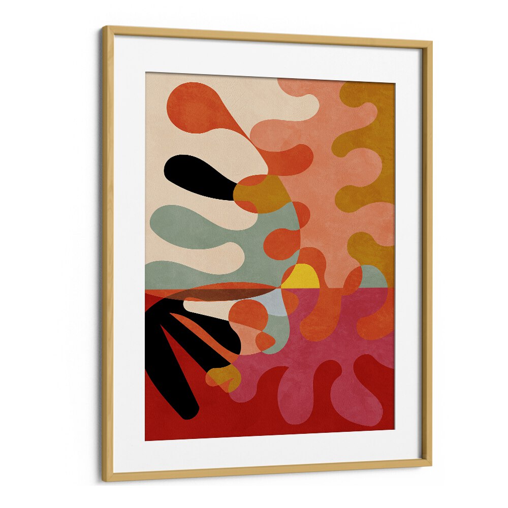 Stunning WARM COLORS GEO V, ABSTRACT PAINTINGS by Ana Rut Bre, showcasing vibrant Bauhaus geometry in elegant framing.