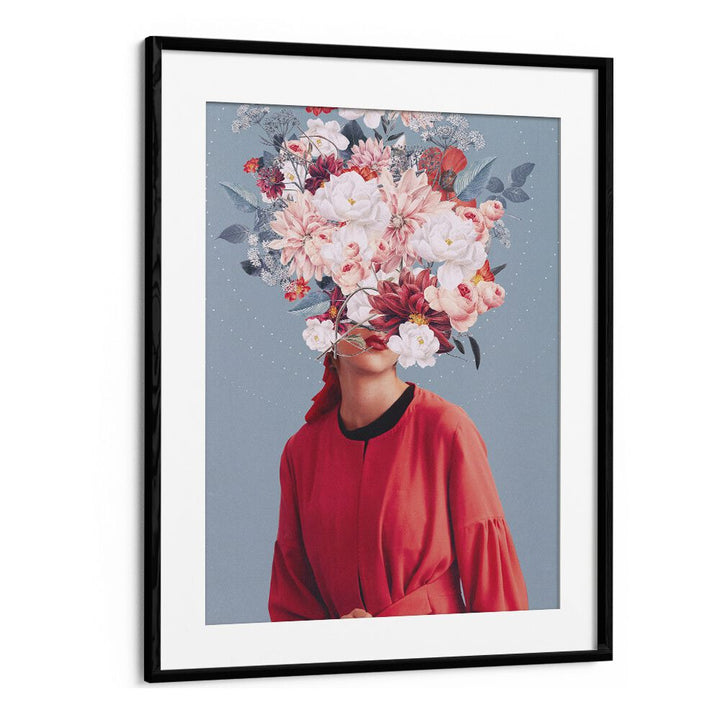 "We Gathered in Spring, Surreal Art Prints" by Frank Moth showcases a floral transformation in a black frame.