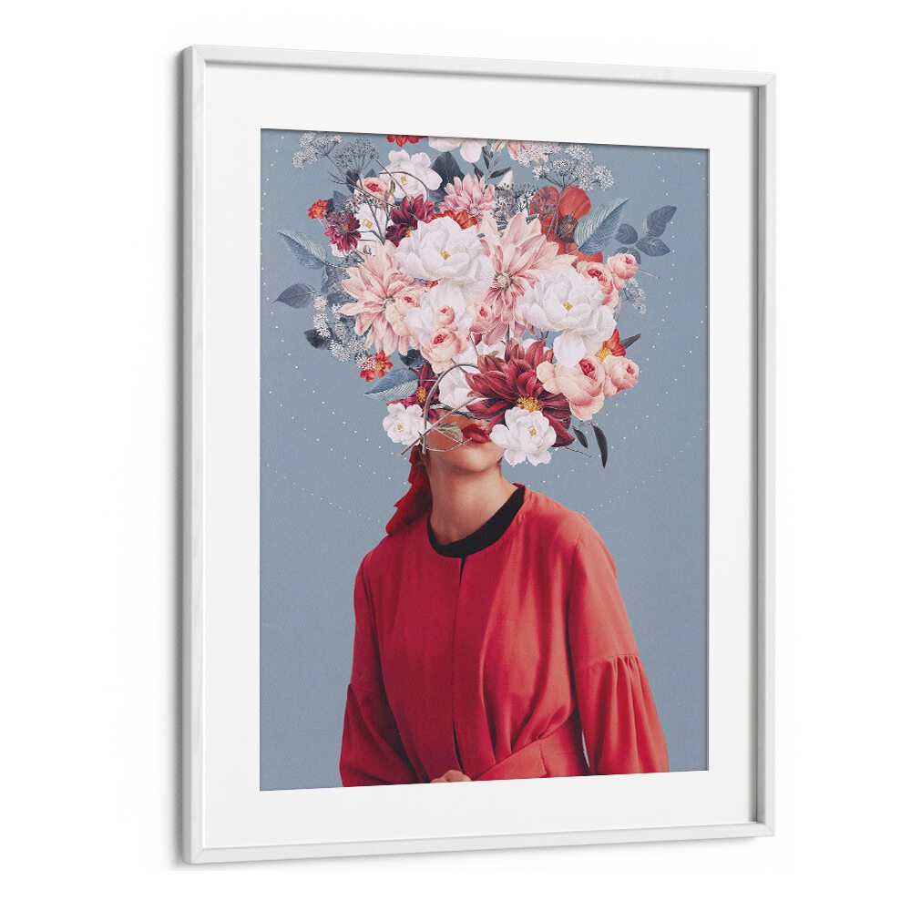 Framed surreal art print "We Gathered in Spring" by Frank Moth, featuring floral elements and a captivating design.