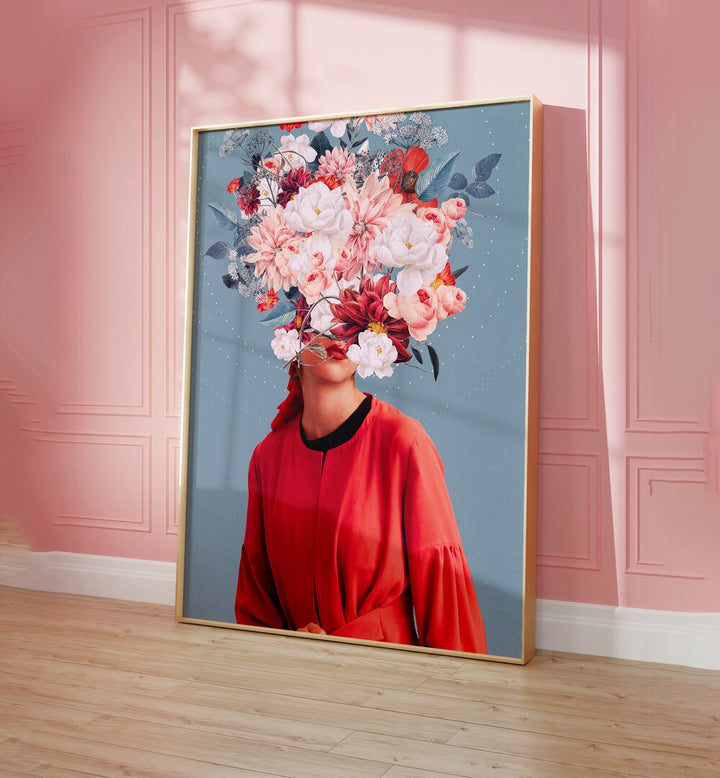 A stunning surreal art print titled "We Gathered in Spring" by Frank Moth, showcasing vibrant floral elements.